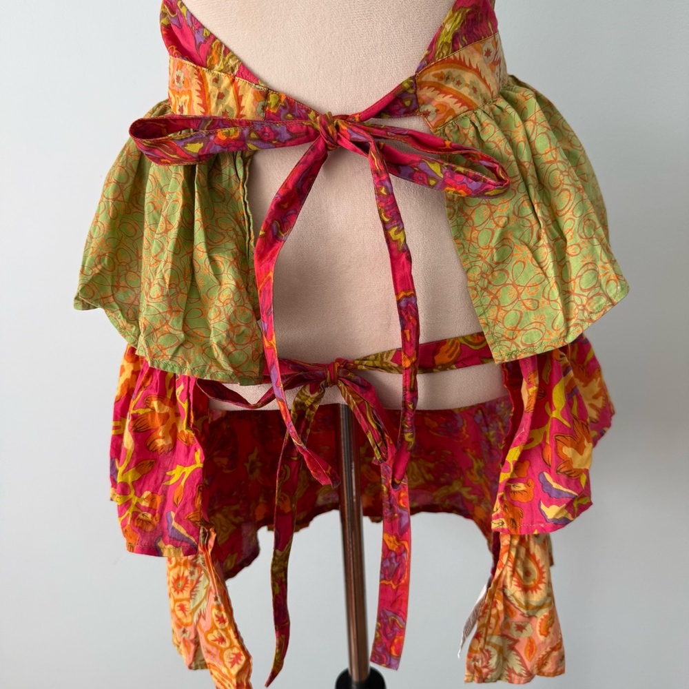 🌺 Pier 1 Imports Boho Ruffle Apron Open Back Tiered Cotton - Picture 6 of 10